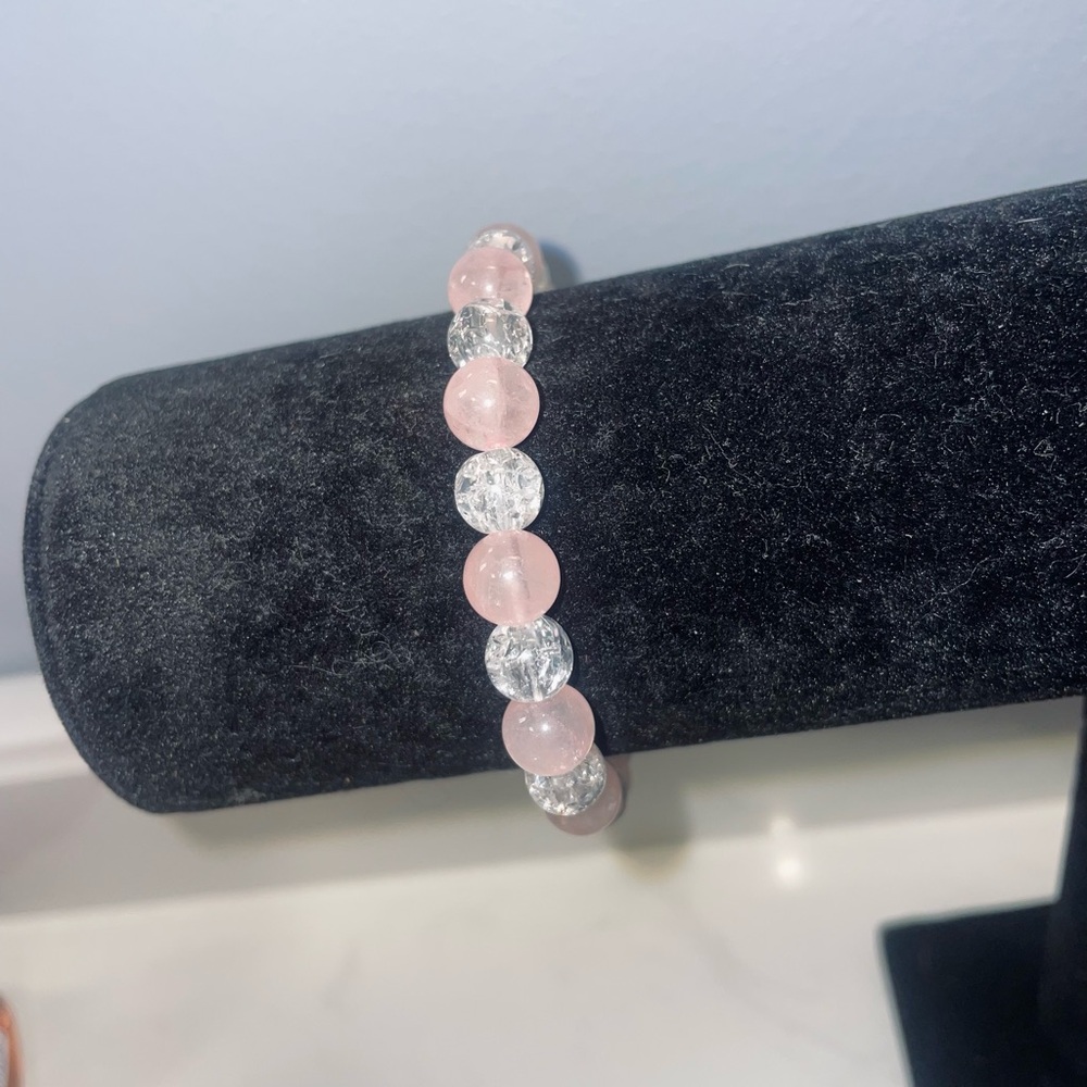 Handmade Elegant Rose Quartz and Clear Beaded Bracelet